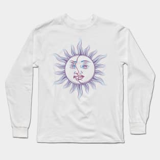 Hand Drawn Sun and Moon Occult Symbol Long Sleeve T-Shirt